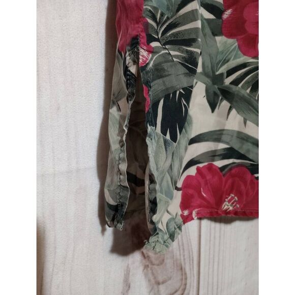 Dressbarn Shirt Ladies 2x Army Green Red Floral Button Front Short Sleeve 100% S - Picture 4 of 6